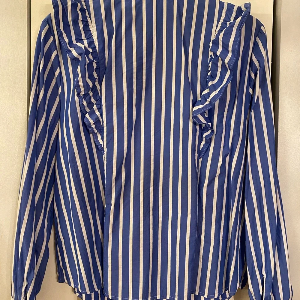 JCrew Striped Ruffle Blouse - Picture 3 of 6